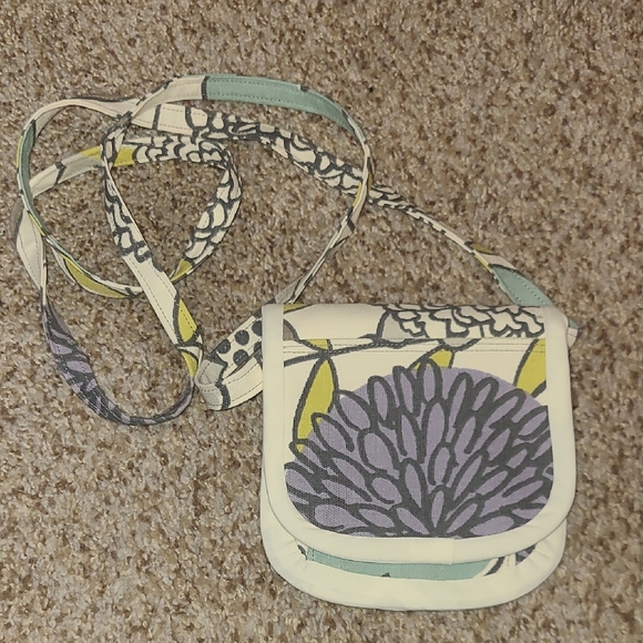 Handbags - Floral Crossbody Bag with Purple and Green Accents